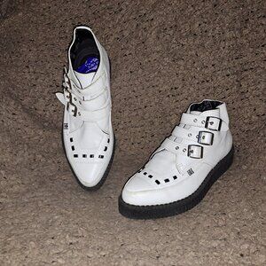 TUK-T.U.K. Creepers-White/Black Faux Leather-3 Buckle Closure Shooties-Sz 8-EX